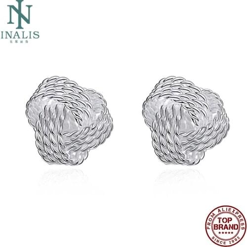INALIS Tennis-Shaped Simple Weave Stud Earrings Women Push-Back Female Copper Earring Anniversary Fashion Jewelry New Listing