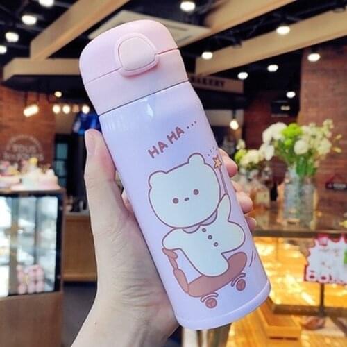 350ml Cute Cartoon Bear Vacuum Flask Stainless Steel Kids Water Bottle With Straw Creative Personality Portable Girl Thermos Cup