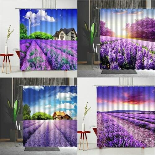 Lavender Shower Curtain Spring Scenery Flowers Pattern Bathtub Decoration Hanging Curtain Bathroom Partition Multiple Size
