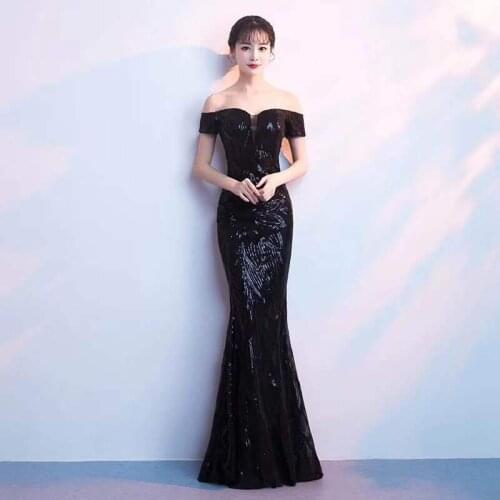 Black Leaves Sequined Formal Luxury Women Off Shoulder Dress Elegant Celebrity Dresses Party Nightclub Wear Vestidos Verano 2018