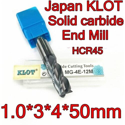 1.0*3*D4*50mm 10pcs/set 4mm Petiole 4 flutes Japan KLOT HCR45 Solid carbide End Mill Processing: steel Free shipping