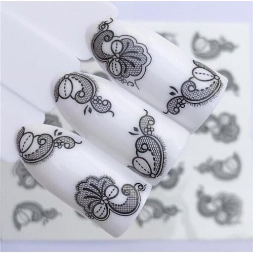 YZWLE 1 Sheet Water Transfer Nails Art Sicker Lace Black Flowers Designs Manicure Tips Tool Decoration