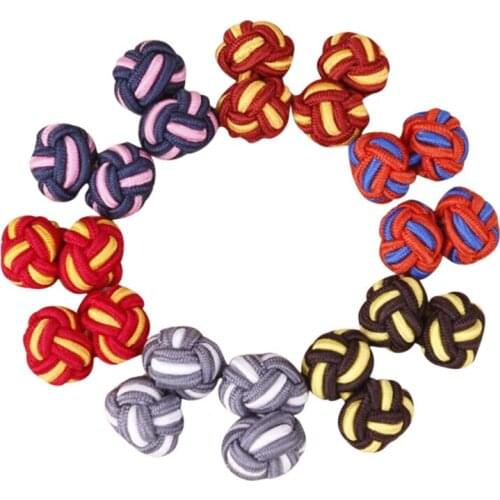 1 Pair Handmade Upscale Mens Classic Double Rope Ball Knot Cufflinks Round Shape Multicolor Elastic Fabric Men Cuff Links