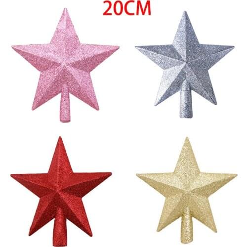 20cm Glitter Gold Star Christmas Tree Top Xmas Tree Toppers 3D Five-pointed Star Christmas Tree Ornaments New Year Decoration
