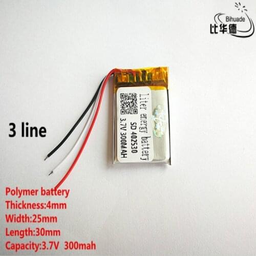 5pcs/lot 3 line Good Qulity 3.7V,300mAH,402530 Polymer lithium ion / Li-ion battery for TOY,POWER BANK,GPS,mp3,mp4