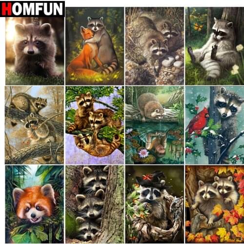 HOMFUN 5D DIY Full Diamond Embroidery "Raccoon animal forest" Diamond Painting Cross Stitch Rhinestone Home Decoration