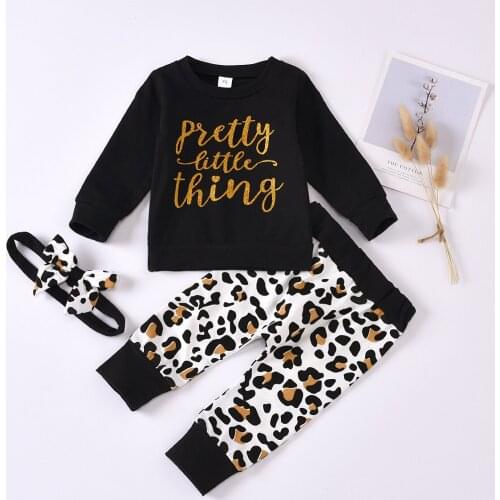 Kids Girls Clothes Outfits 3 Piece Letter Long Sleeve Tops+leopard Print Trousers+bow Headband Fashion Baby Girl Clothes 0-18M