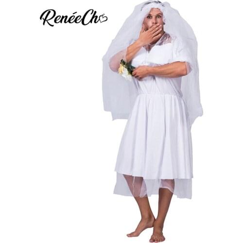 2018 Halloween Ghost Bride Costume For Adult High Quality Men Spoof Sexy Wedding Dress Cloak Phantom Funny Male Bride Costumes