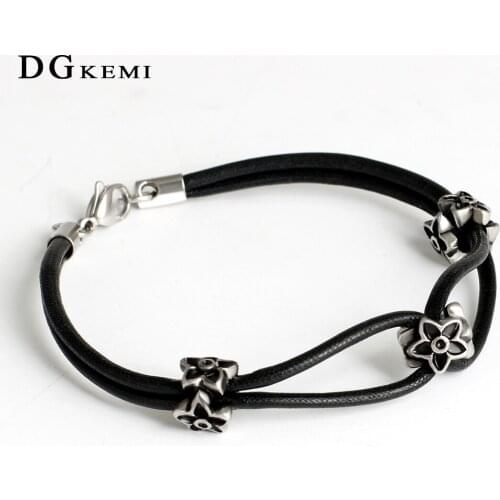 Black color Leather petal Bracelet For Womens and Mens Punk Rope Chains Charms Bangles Gothic Jewelry Gifts Factory wholesale