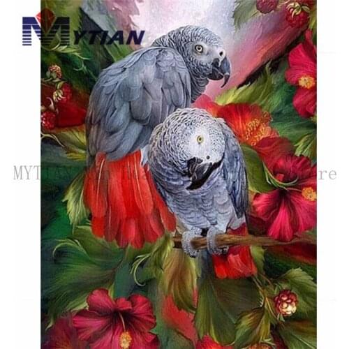 Beautiful Grey Tropica Parrots DIY 5D Diamond Painting Art Kit Round Square Drill 3d Diamond Embroidery Cross Stitch Home Decor