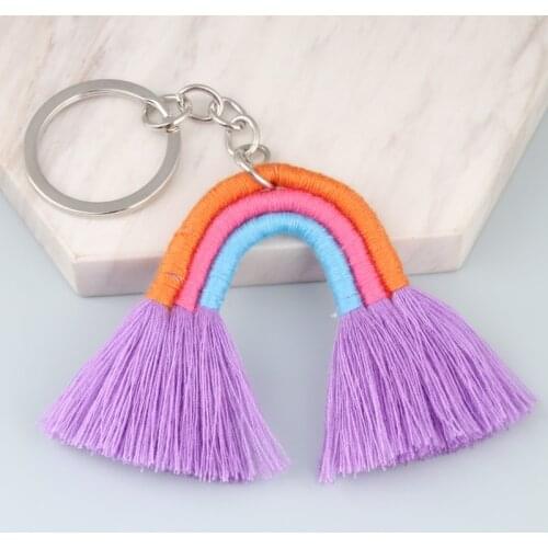 Colourful Cute Rainbow Tassel Keychain Bohemian Handmade Key Ring Handbag Accessorie For Women Boho Summer Jewelry Gifts