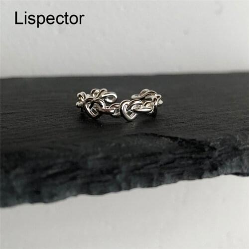 Lispector 925 Sterling Silver Korean Simple Braided Love Heart Rings for Women Minimalist Open Ring Party Jewelry Couple Gifts