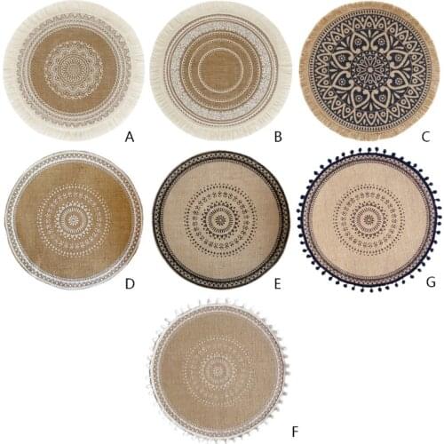M17D Mandala Round Placemat Boho Woven Macrame Tassels Table Mat Cup Plate Coaster