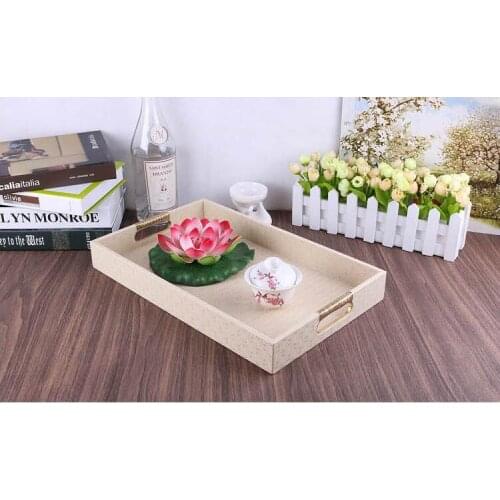 Fashion synthetic leather wood tray creamywhite color Home decoration tray kitchen serving tray PTP12F