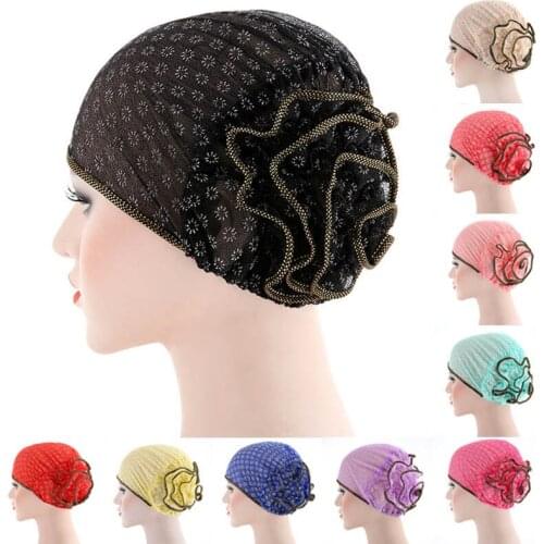 Muslim Womens Lady Girl Hijab Caps Hat Flower Headwear Underscarf Adjustable Fashion TT@88