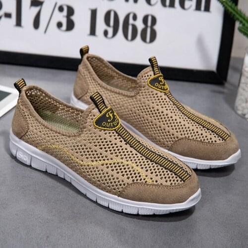 2021 new summer big mens leather casual shoes net vamp air-permeable loafer hiking shoes and sandals