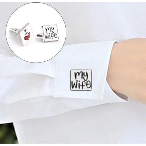 Plating Geometric Men Cufflinks Personality Exquisite Square Gentleman Wedding Souvenir Decoration Gift I Love My Wife