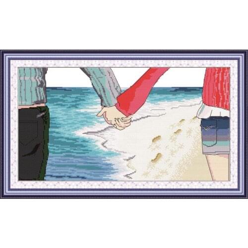 Joy Sunday Couple Watching The Sea DIY Crafts Cross Stitch Kits Printed Patterns 11CT 14CT DMC Counted On Canvas Embroidery Sets