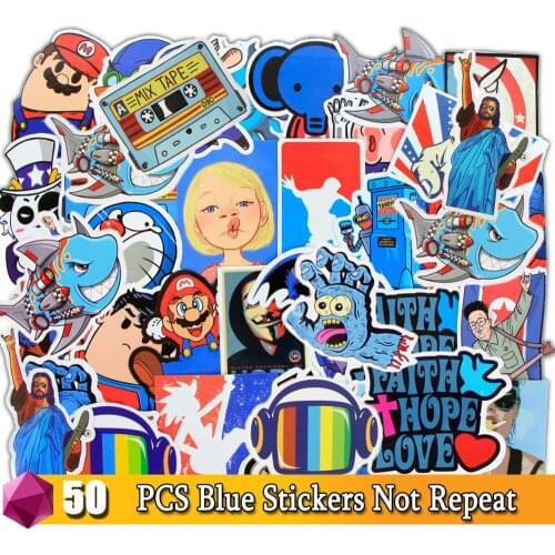 Cute 50 Pcs Cartoon Blue Anime Stickers Colorful Graffiti Toys for Wall Phone Car Guitar Fridge Notebook Laptop Stickers Decals