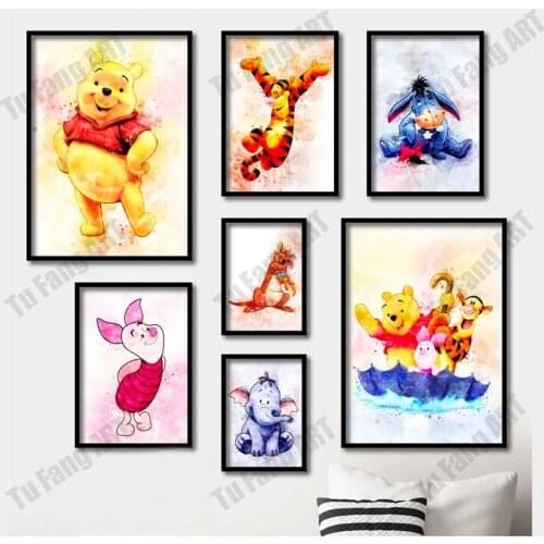 Disney WINNIE The POOH Wall Art Anime Poster and Print Cartoon Tigger Canvas Painting Room Decor Picture for Home Decoration