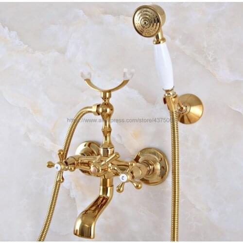 Wall Mounted Bathtub Faucet Gold Color Brass Tub Sink Faucet Telephone Style Bathroom Bath Shower Set with Handshower Nna921