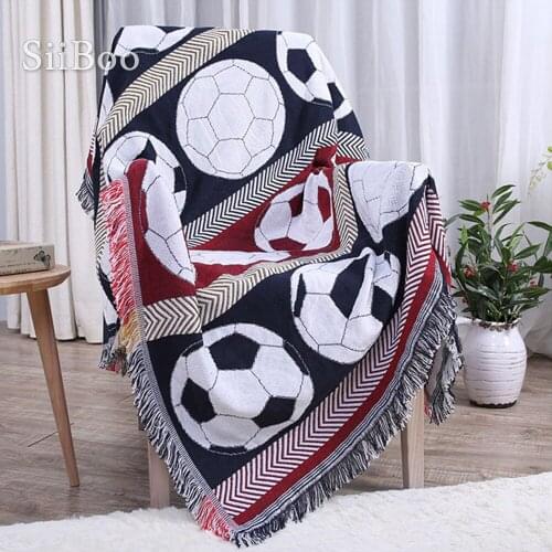 Football geometric waving 100% cotton sofa towel cover blanket for bed throw tassel funda sillon capa de sofa 130*160cm SP5448