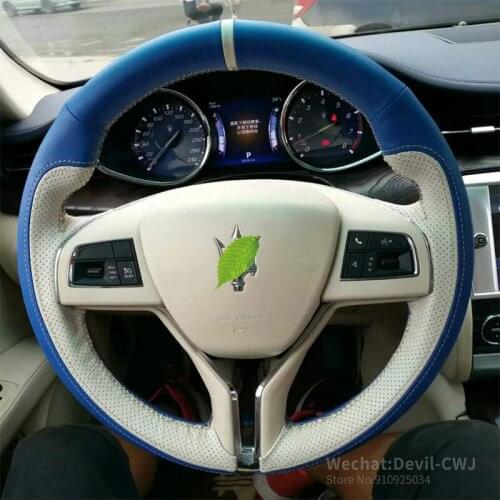 DIY For Maserati Ghibli GT Quattroporte Levante Automotive Interior Leather Hand Stitched Steering Wheel Cover With Suede
