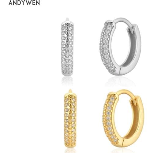 ANDYWEN 925 Sterling Silver Two Size Hoop Earring Piercing Rock Punk Fashion Jewels Luxury Zircon Pave Double Line ZIrcon Loop
