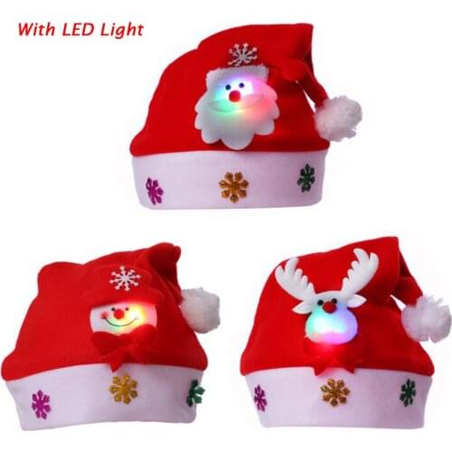 LED Light Christmas Hat Cartoon Santa Claus/Elk/Snowman Xmas Cap for Adult Kids Cap