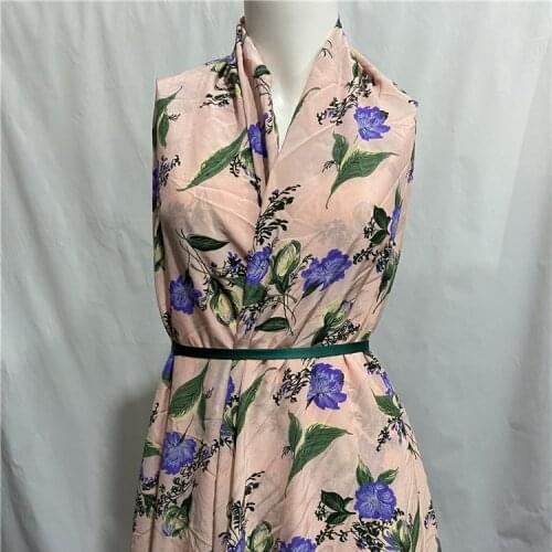 Floral print Light pink pure silk crepe de chine silk fabric 140cm width 16momme,SCDC1236