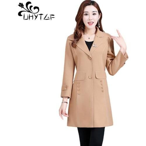 UHYTGF Womens Windbreaker 2021New Fashion Spring Autumn Coat Female Slim Long Trench Coat Casual Wild 5XL Plus Size Outwear 2022