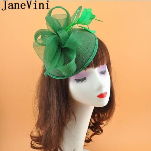 JaneVini Green Purple Women Fascinator Feather Bridal Hat Hairband Wedding Fascinators Hats Burgundy Floral Tiaras Fleur Cheveux
