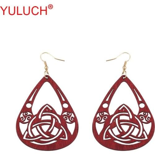 YULUCH Retro Fashion Woman Natural National Jewelry Pendant Wooden Water Drops Hollow Inner Loop Shape Earrings Gift