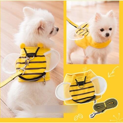 Dog Vest Type Bee Traction Rope Breathable Fabric Machine Washable Without Deformation Yellow Collor Suitable for 1.5-10kg