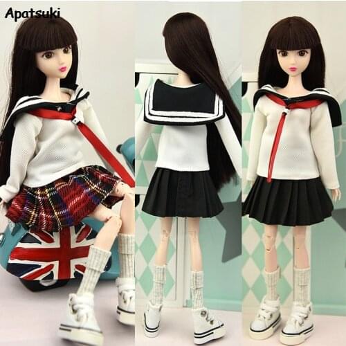 1 set 1/6 Doll Clothes For Barbie Doll Shirt & Pleated Skirt Students Costume Outfits For Barbie Dollhouse Dolls Accessories Kid