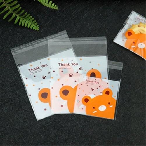 100Pcs 2 SIZE Plastic Bags bear Cookie&Candy Bag Self-Adhesive For Wedding Birthday Party Gift Bag Biscuit Baking Packaging Bag