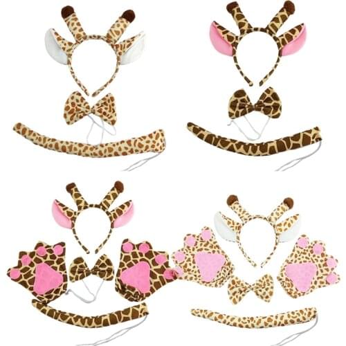 3pcs/4pcs Adult Kids Fawn Headband Bow Tie Tail Gloves Cosplay Halloween Costume Childrens Day Gift Christmas Props