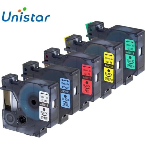 5pcs/lot 12mm Labels Mixed Color for Dymo Printer 45013 45016 45018 45017 45019 Ribbon label Maker for D1 Label Manager Tape