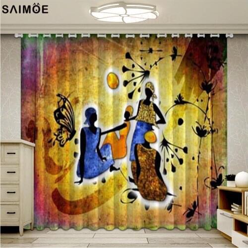 African Women Mural Window Curtains Living Room Ultra-thin Micro Shading Blackout Curtains Bedroom Cortinas Home Decor