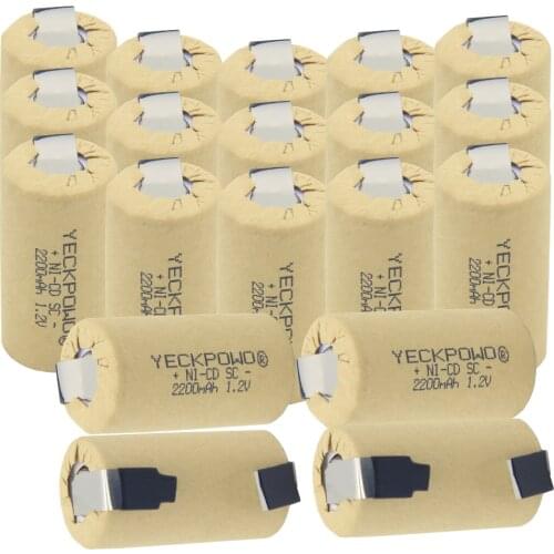 Europe Fast ship SC battery 2200MAH rechargeable batteries SUB C akkus 1.2v NICD batteria for power tools flat top Welding tabs