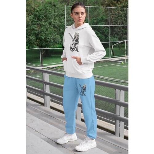 Angemiel Born To Wear Rock Guitarist Tiger Women 'S Tracksuit Set White Hooded Sweatshirt Blue Sweatpants