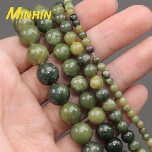 MINHIN Natural Stone Green Jades Beads 4/6/8/10MM Round Loose Beads For Jewelry Making DIY Bracelets Necklace