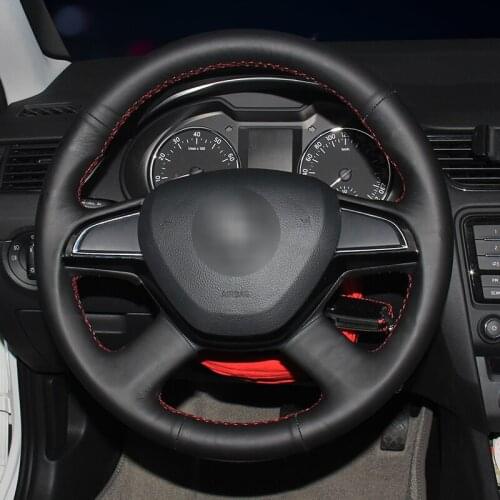 Handsewing Black Artificial Leather Steering Wheel Covers forSkoda Yeti Octavia 2015 2016 Fabia 2014 Rapid 2013-2015 Superb 2013