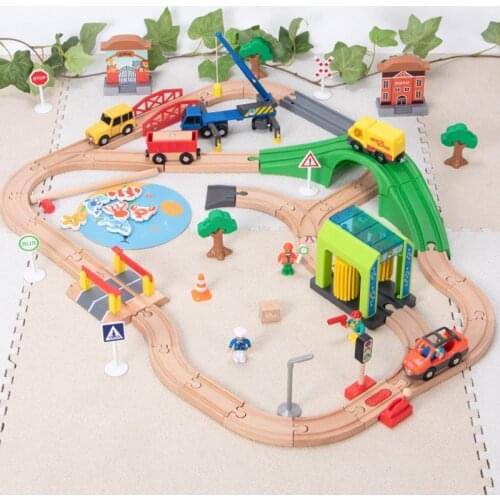 Wooden Railway Car Wooden Track Train Set Car Wash Room Educational Toys Compatible Brand Wooden Train Track Gifts Toys for Boy
