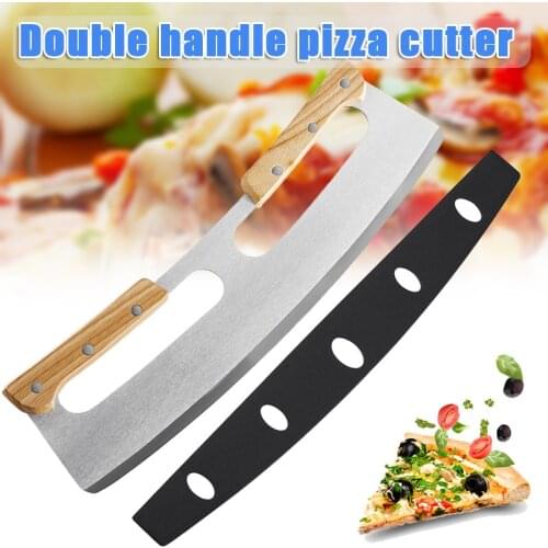 Two-handle Pizza Cutter Wooden Handle Half-round Pizza Hob Easy to Operate Rocker Knives for Kitchen Tool YE-Hot