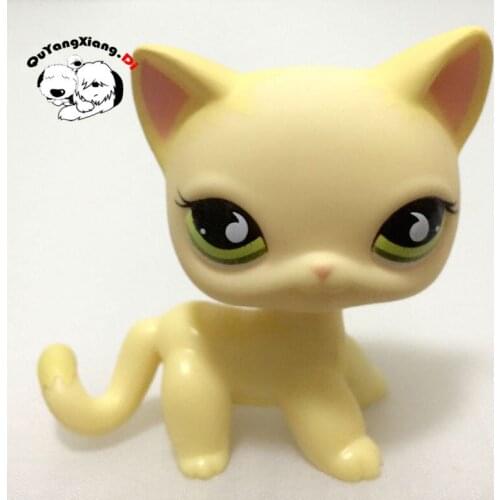 CWM025 Pet Shop Animal Yellow Cream Short Hair Cat Kitty Green Eyes Rare doll action Figure kitten