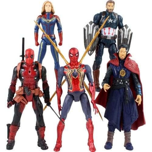5pcs/set The Avengers Super Hero Doctor Strange Deadpool Captain America Iron Spider with Led Light PVC Action Figure Model Toys