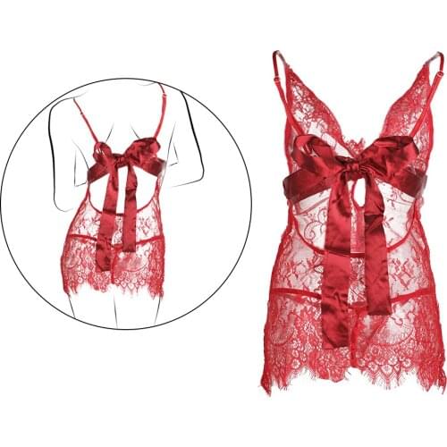 Erotic Underwear Sleeveless Backless Lace Dress Nightwear Sleepwear Sexy Lingerie Bodysuit Sexy Costumes Transparent