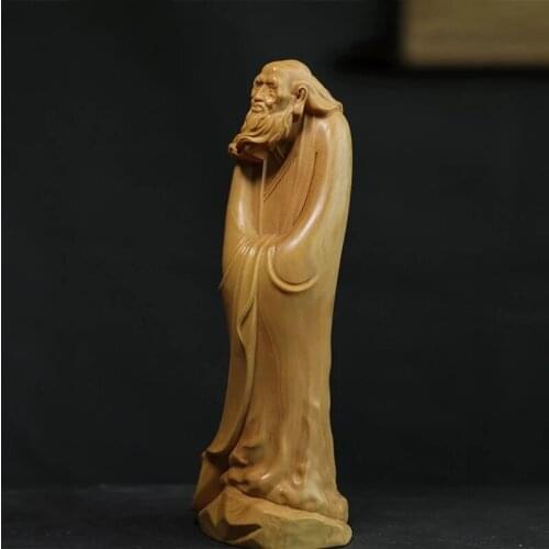 Feng Shui Boxwood Carved Wooden Statue Home Living Room Decor Gift Craft Collection
