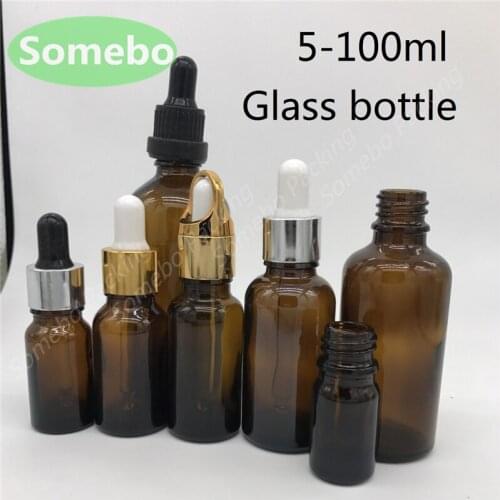 Hot sale 200pcs/lot 30ml, 50ml, 100ml Amber Glass Bottle With Dropper, Brown Glass Bottle, Glass Dropper Bottle
